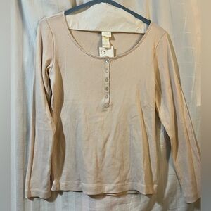 H&M long sleeves half button stretchable light pink top